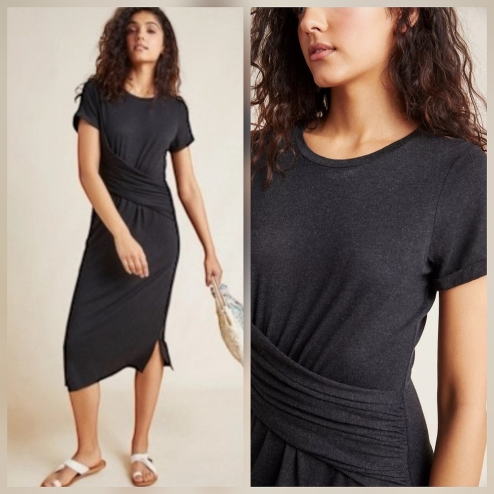 ❤️ ANTHROPOLOGIE GLOBETROTTER CHARCOAL GRAY JERSEY TEE DRESS, XS
